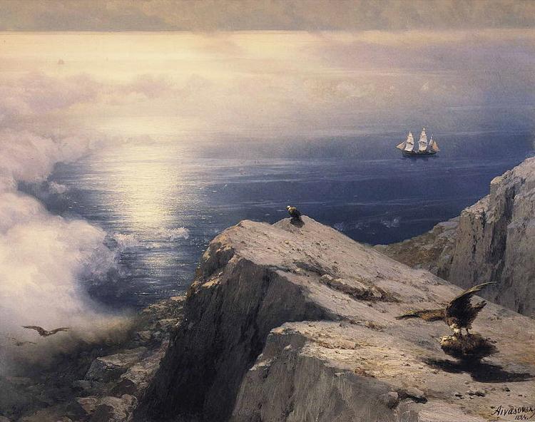 Ivan Aivazovsky A Rocky Coastal Landscape in the Aegean with Ships in the Distance oil painting image